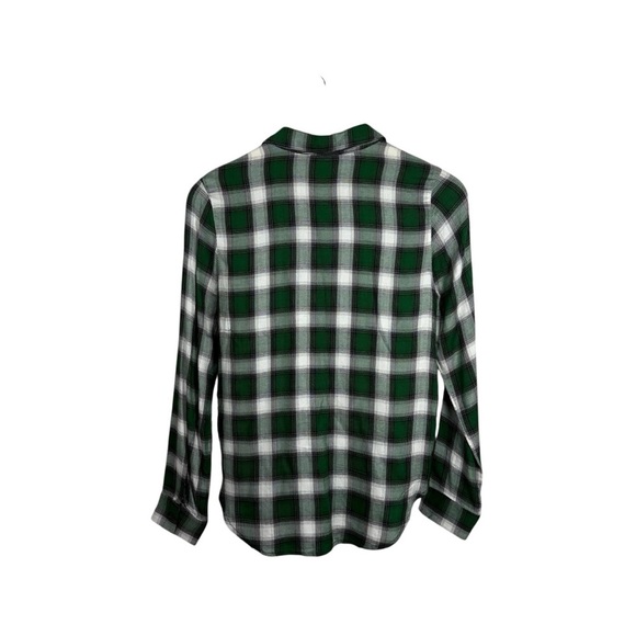 H&M Women’s Plaid Button Down Beetle Beaded Embellished Top Green/White 4 - Picture 8 of 10